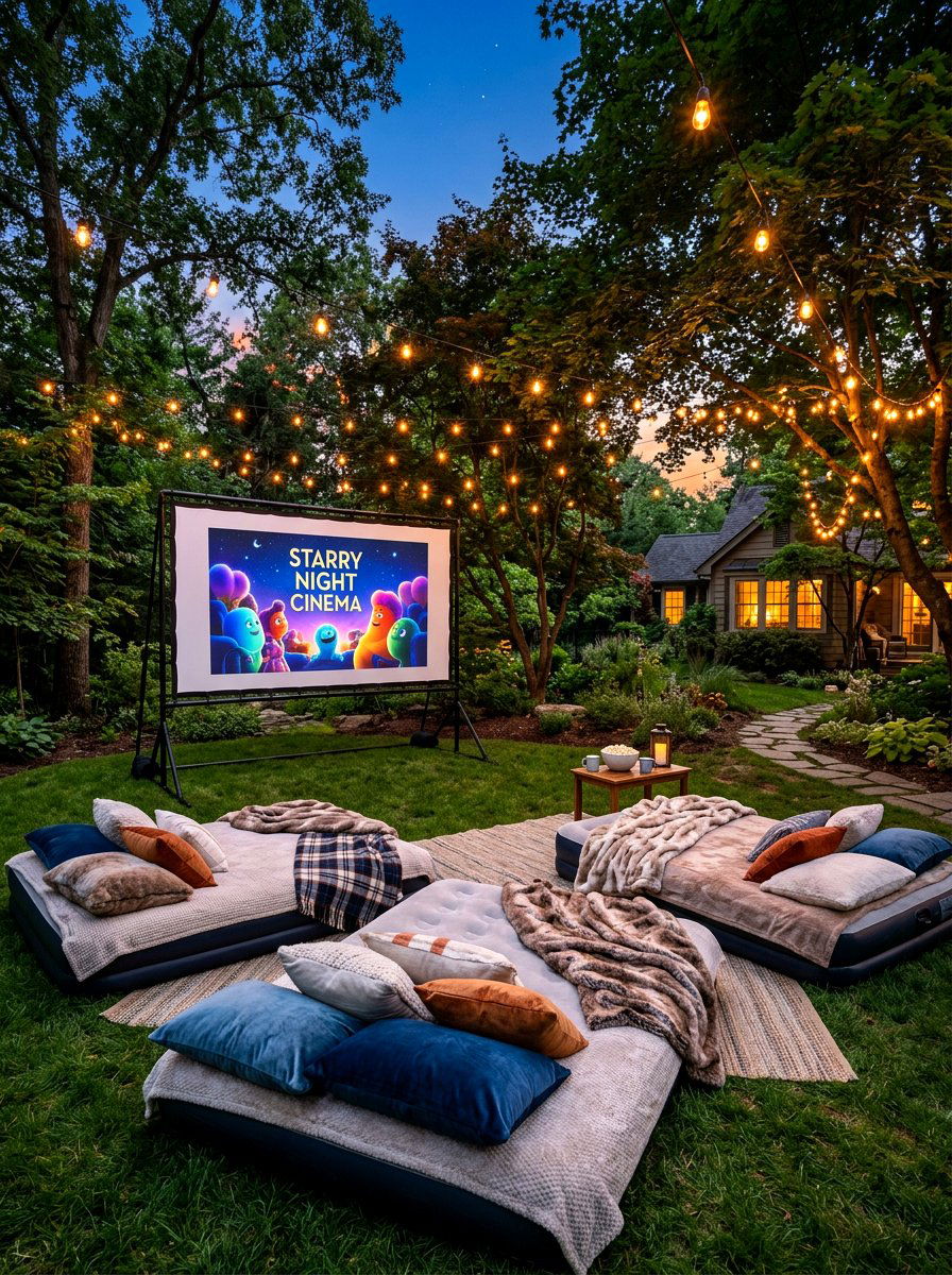 Backyard Movie Screen - 30 backyard hosting aesthetic ideas