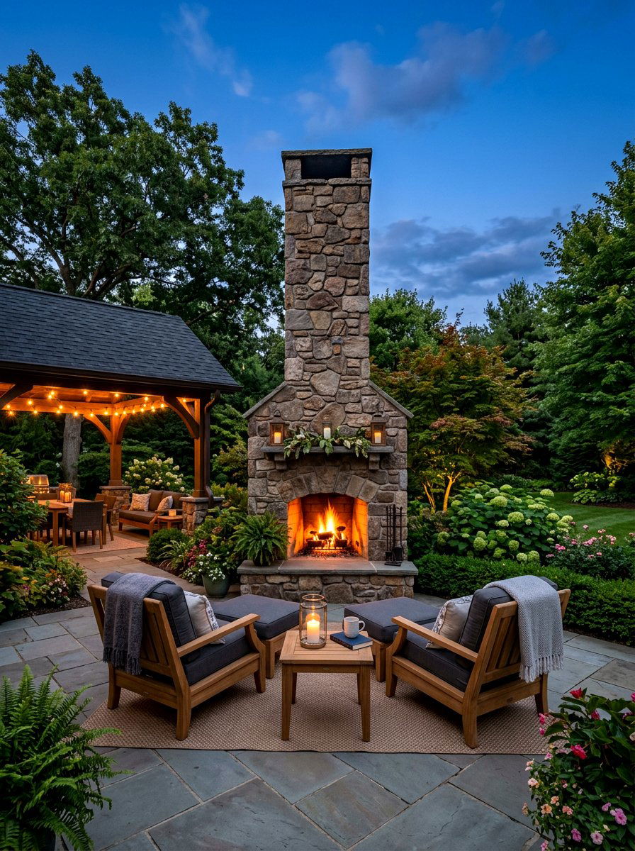 Backyard Outdoor Fireplace - 30 cozy backyard ideas