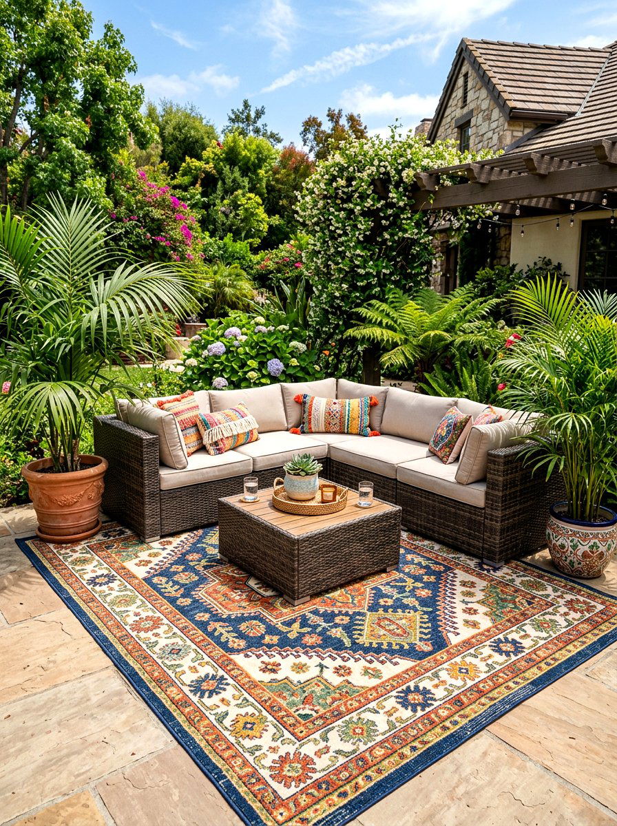 Backyard Outdoor Rug - 30 cozy backyard ideas