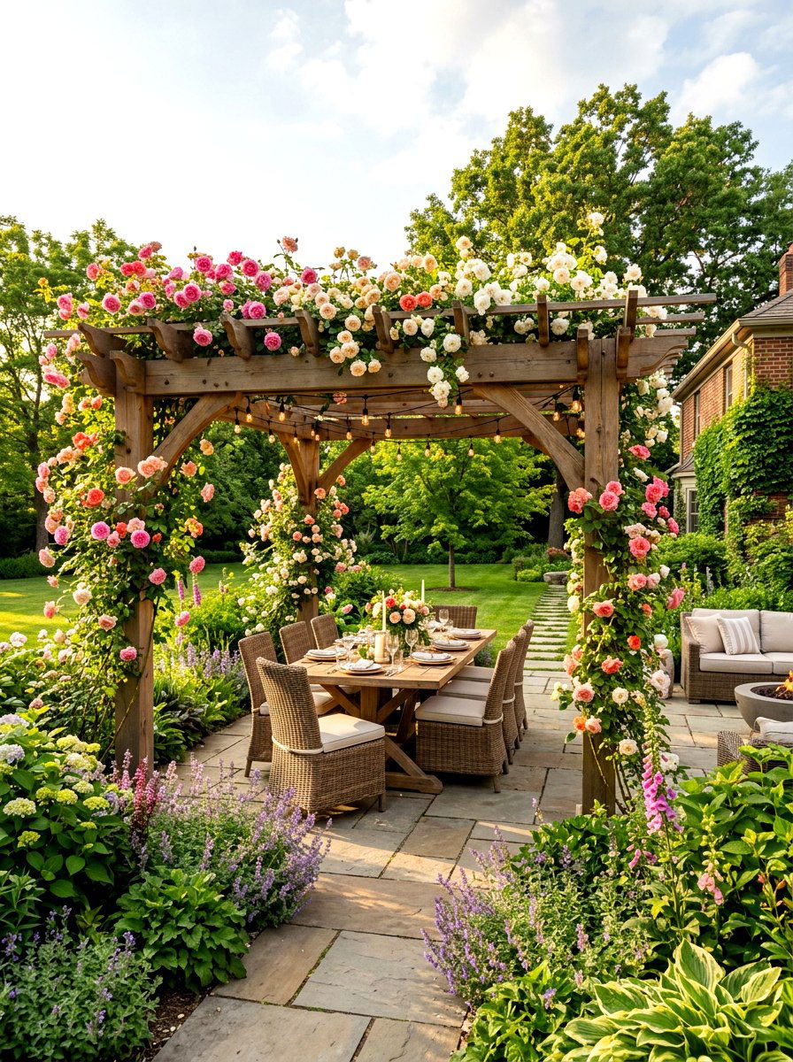 Backyard Patio Rose Pergola - 30 cottage rose arbor ideas