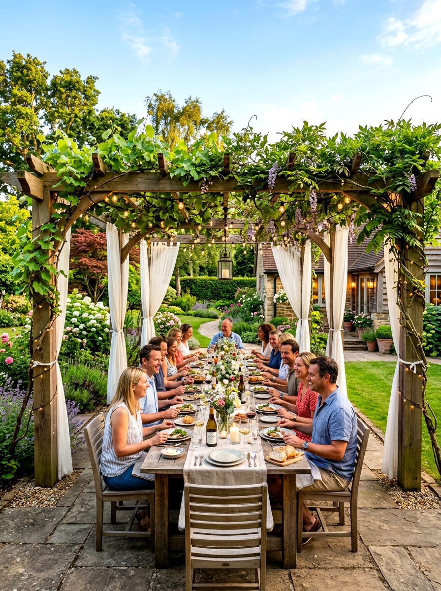 Backyard Pergola Dinner Area - 30 dinner party hosting room ideas