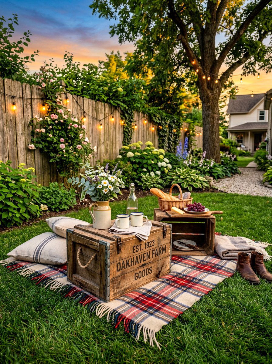 Backyard Picnic With Heavy Crates - 30 picnic blanket corner ideas