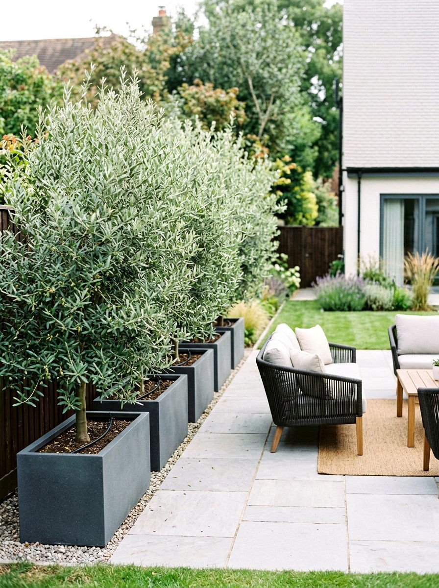 Backyard Privacy Screen - 30 potted olive backyard ideas