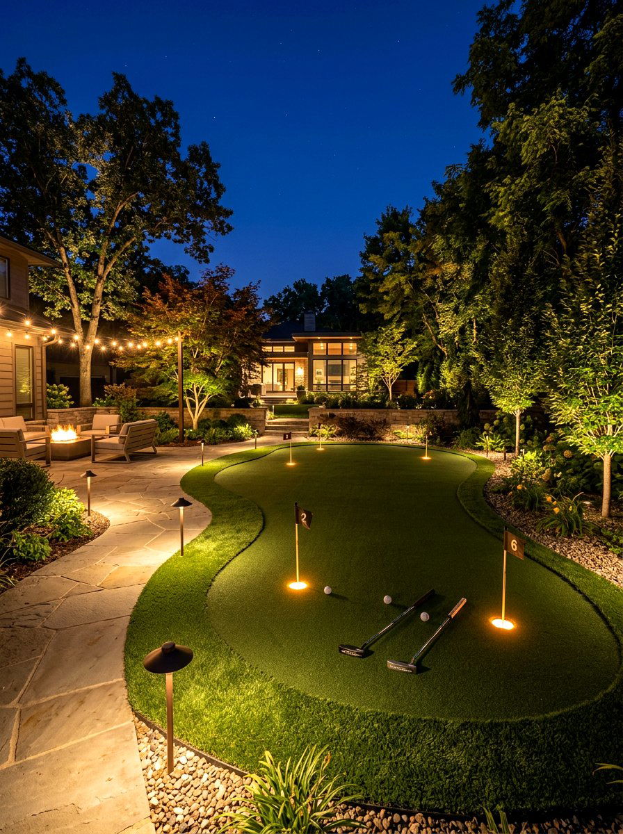 Backyard Putting Green With Lighting - 30 backyard putting green ideas