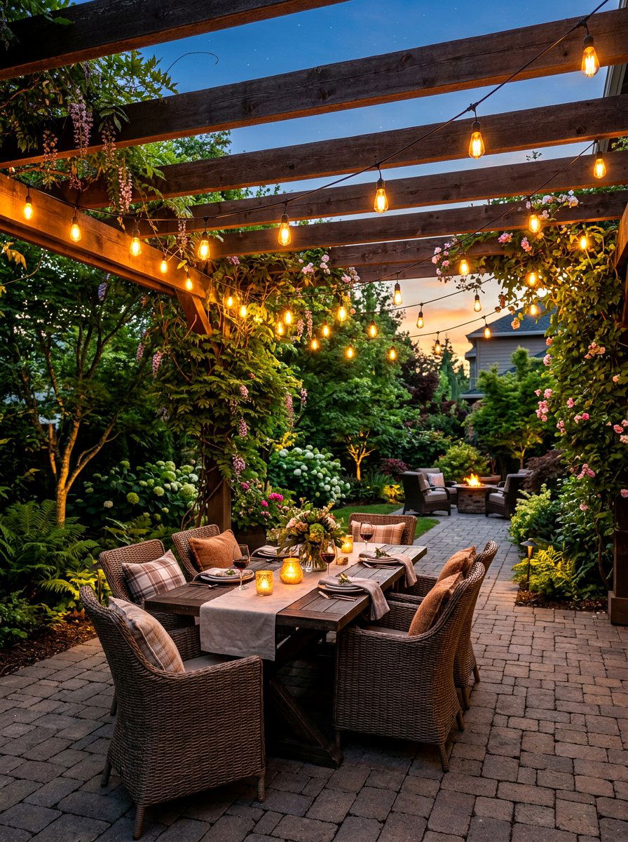 Backyard String Lights - 30 budget landscaping ideas