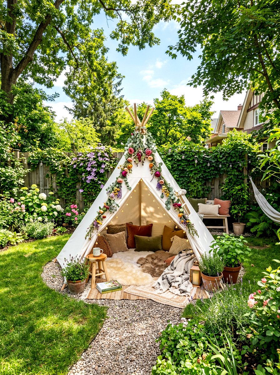 Backyard Teepee Retreat - 30 backyard picnic decor ideas