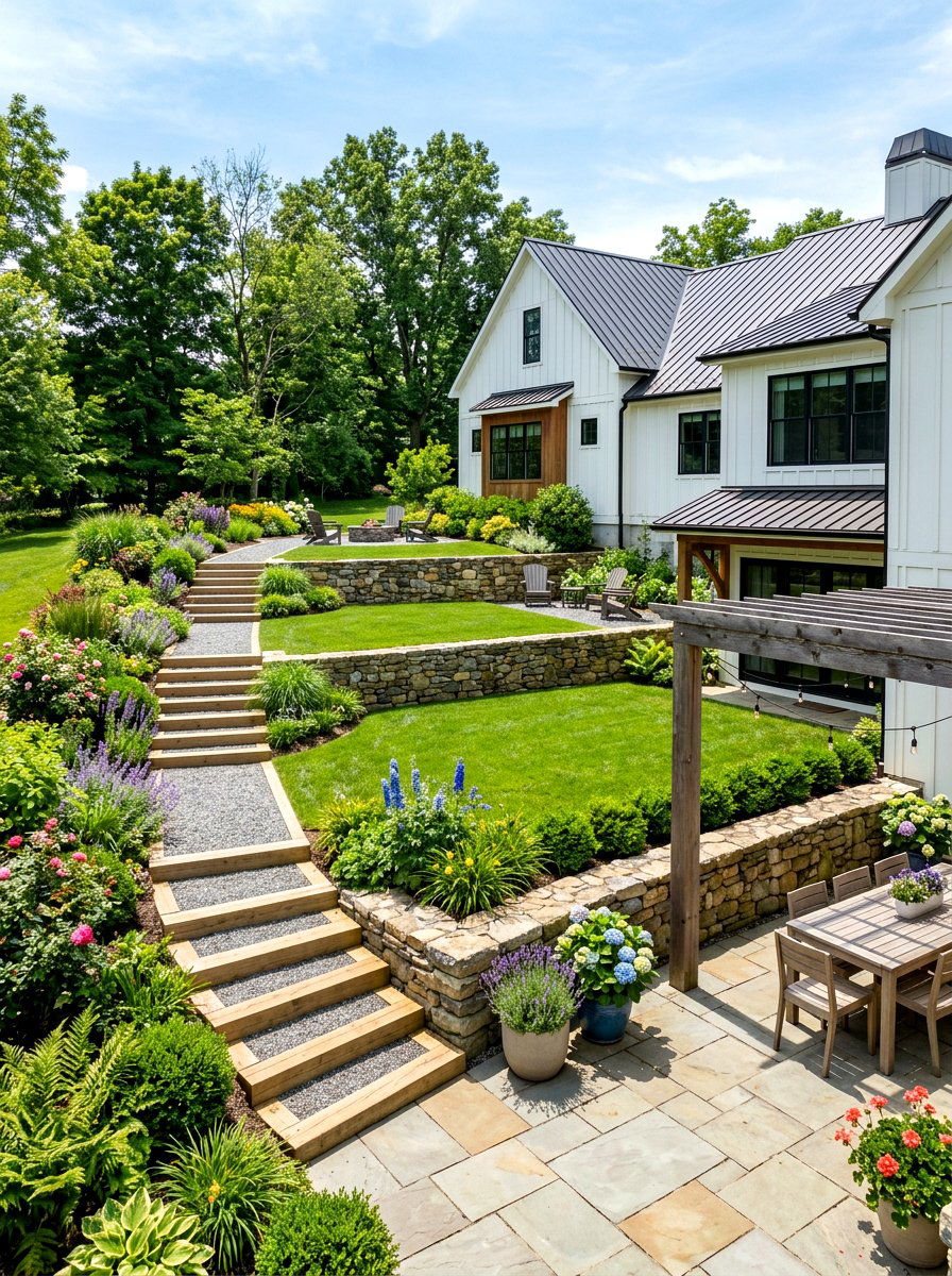 Backyard Terracing - 30 erosion control landscaping ideas