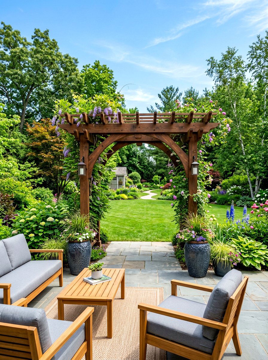 Backyard Transition Arch - 30 arbor walkway ideas
