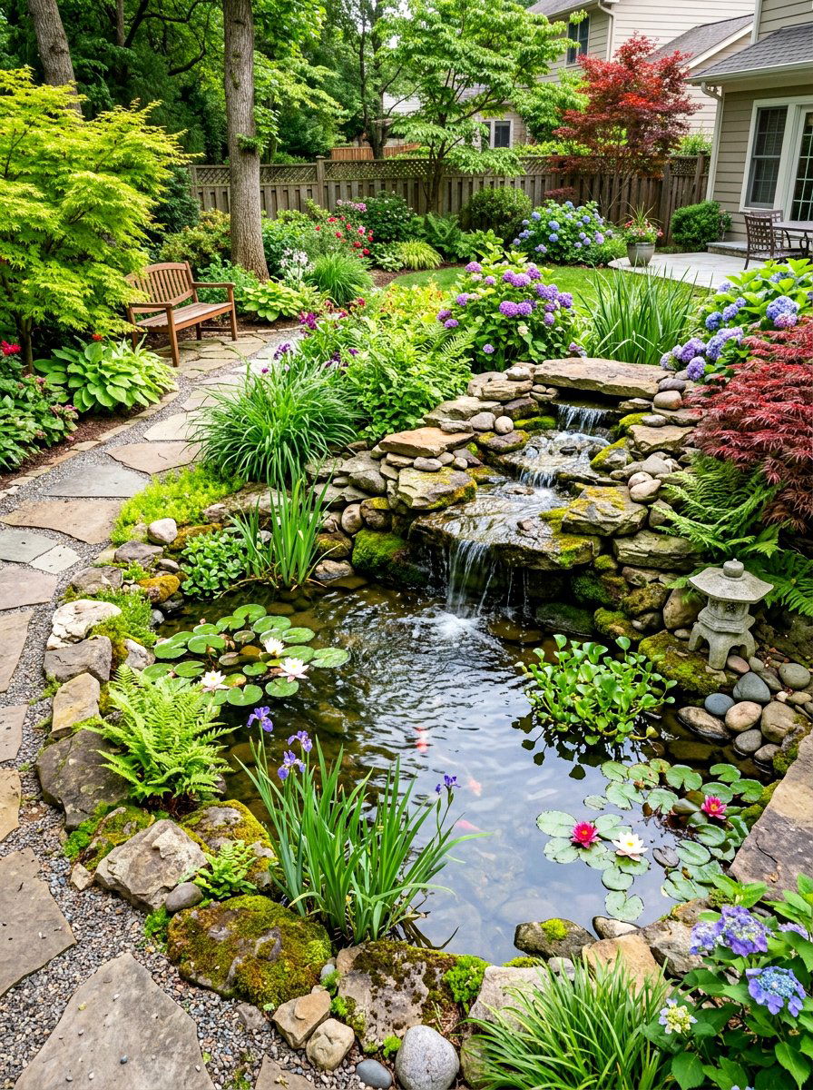 Backyard Water Feature - 30 cottage landscaping ideas