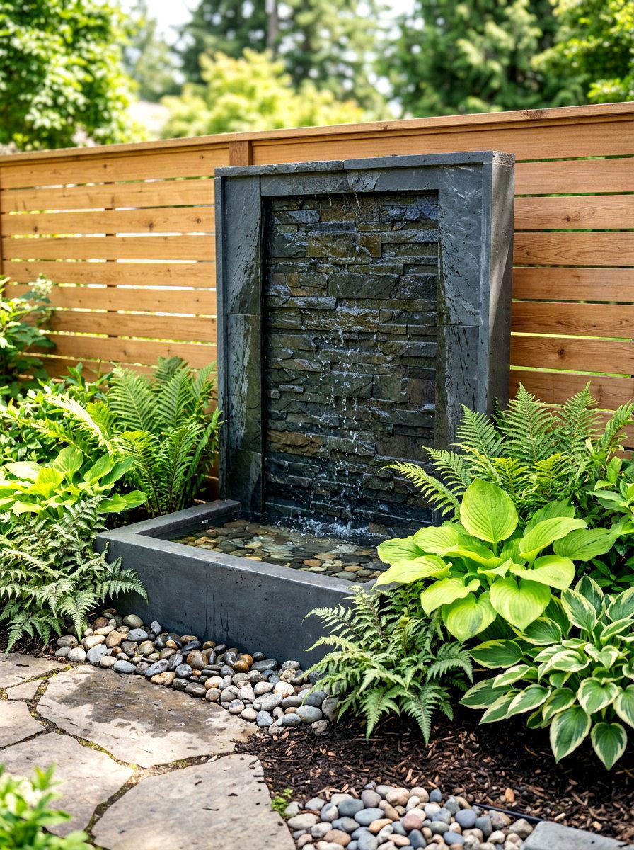 Backyard Water Feature - 30 fence line landscaping ideas