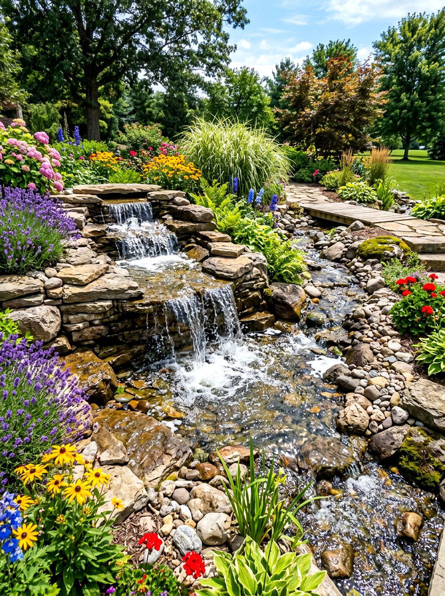 Backyard Waterfall Stream - 30 stream garden ideas