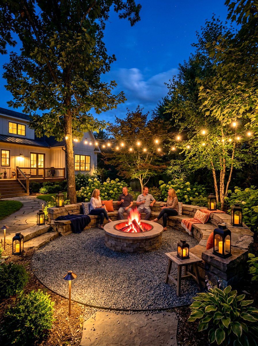 Backyard fire pit lighting - 30 outdoor lighting ideas