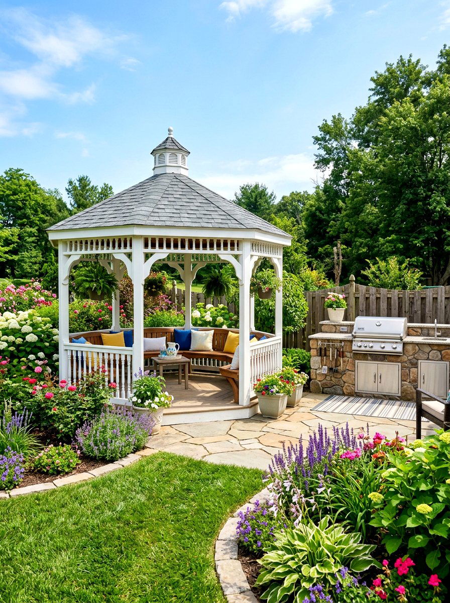 Backyard gazebo bbq - 30 family BBQ patio ideas