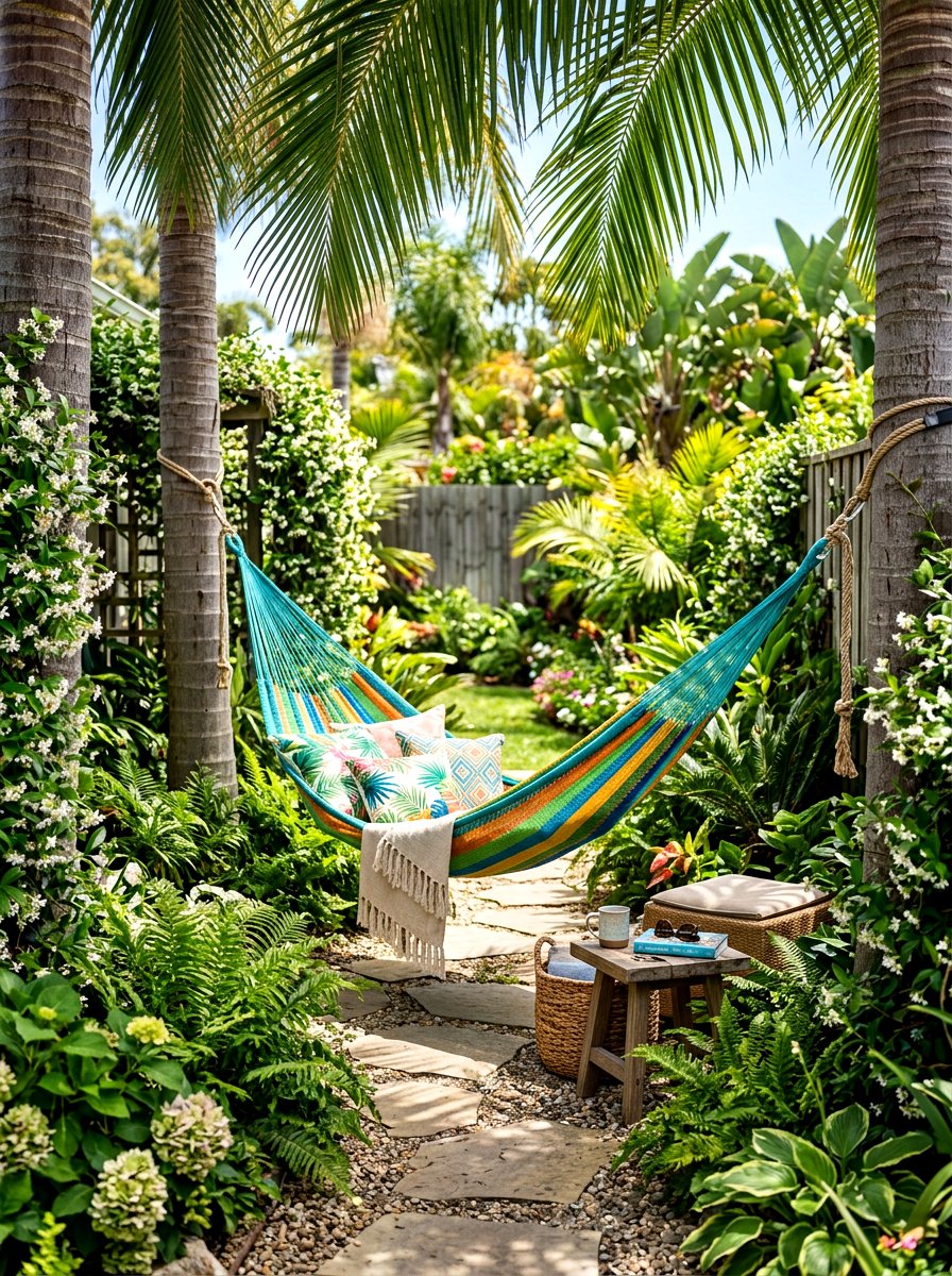 Backyard hammock retreat - 30 tropical backyard landscaping ideas
