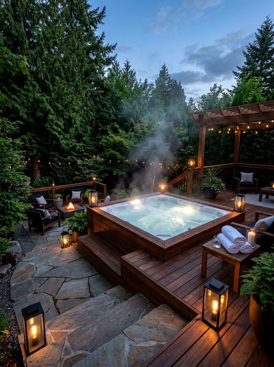 Backyard hot tub - 30 backyard oasis ideas