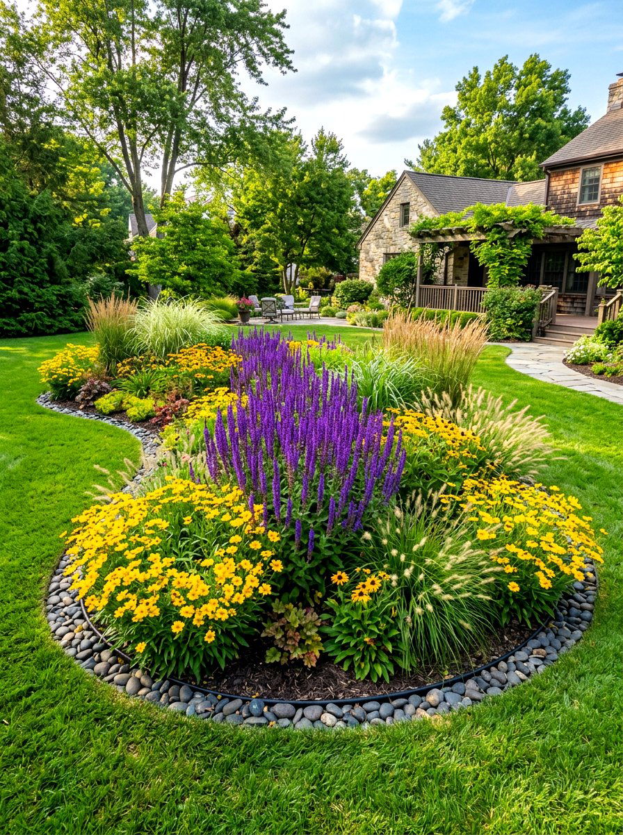 Backyard island flower bed - 30 flower bed layout ideas