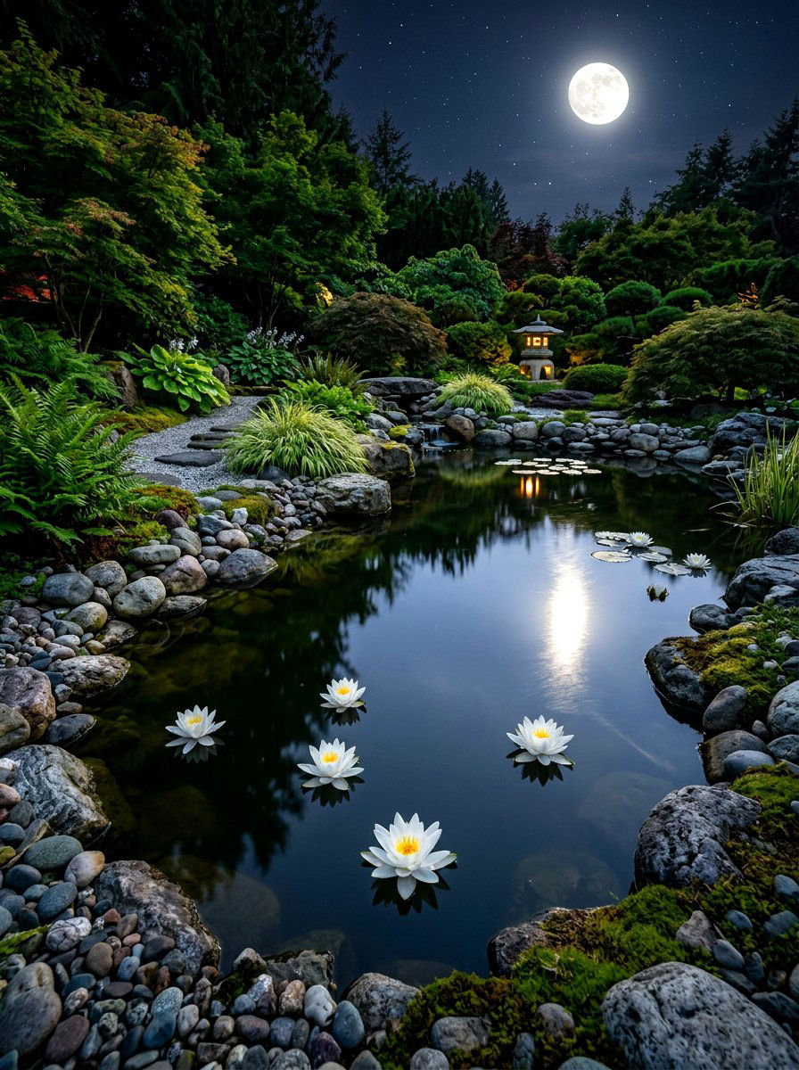 Backyard pond reflection - 30 moonlight backyard ideas