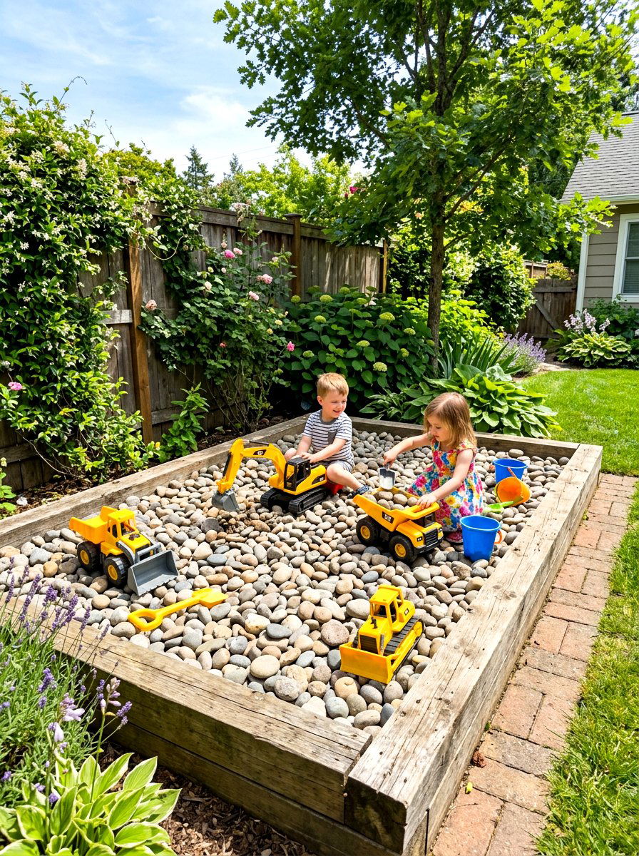 Backyard rock pit - 30 kids backyard play area ideas