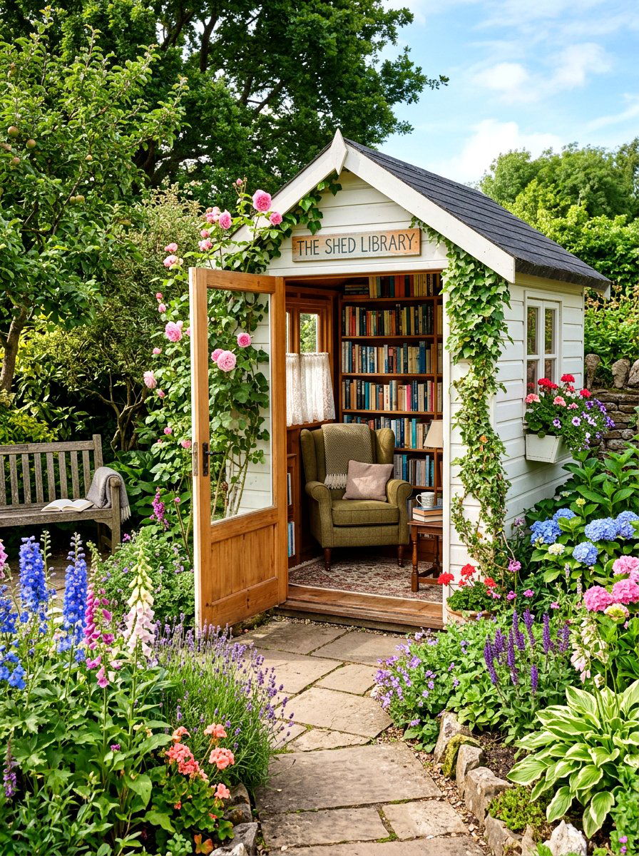 Backyard shed library - 30 outdoor reading garden ideas
