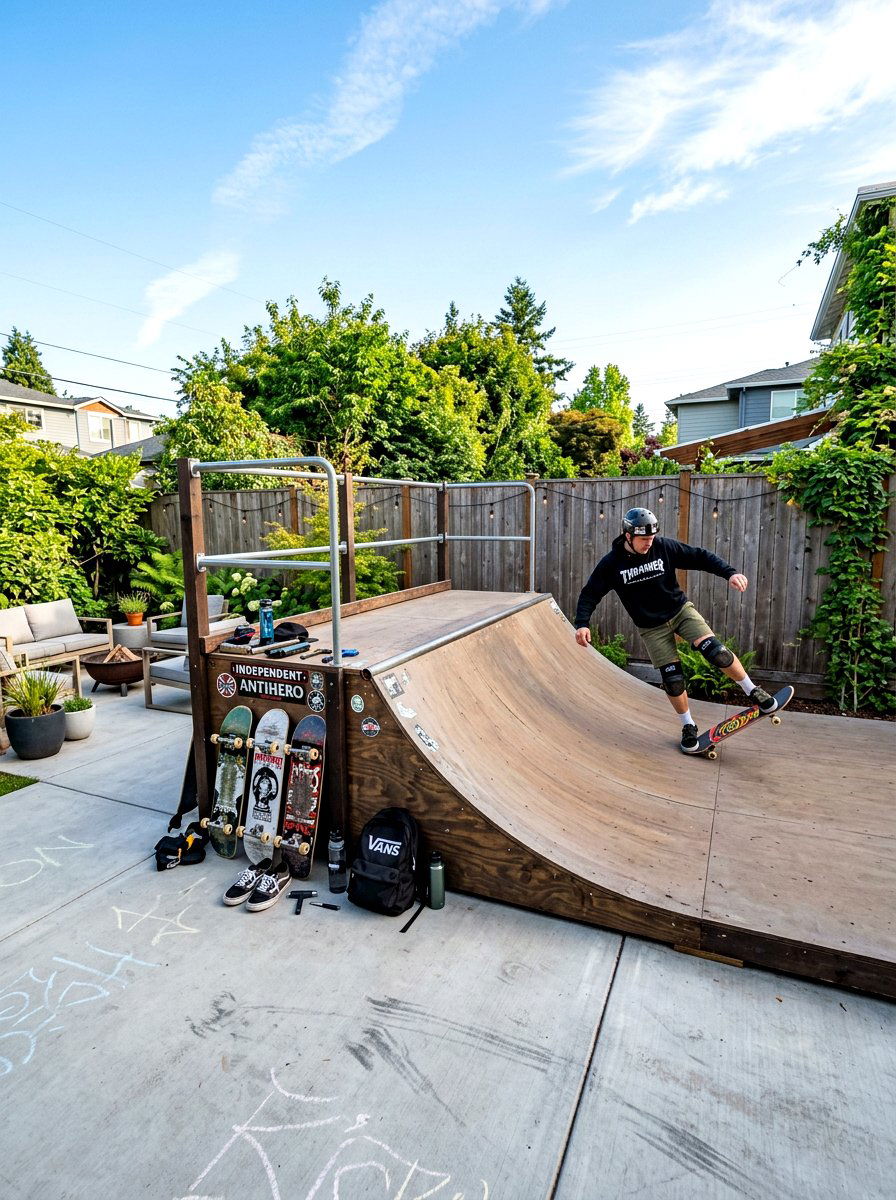 Backyard skate ramp - 30 kids backyard play area ideas