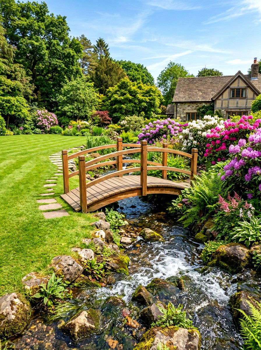 Backyard stream bridge - 30 backyard stream ideas