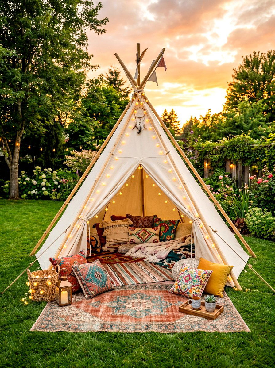Backyard teepee tent - 30 kids backyard play area ideas