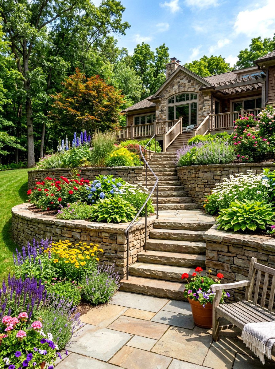 Backyard tiered garden - 30 backyard destination ideas