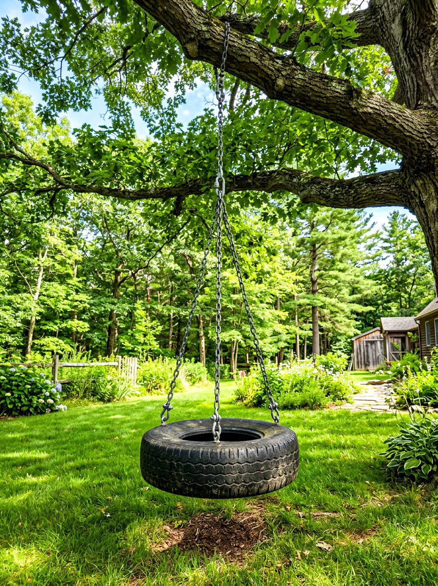 Backyard tire swing - 30 kids backyard play area ideas