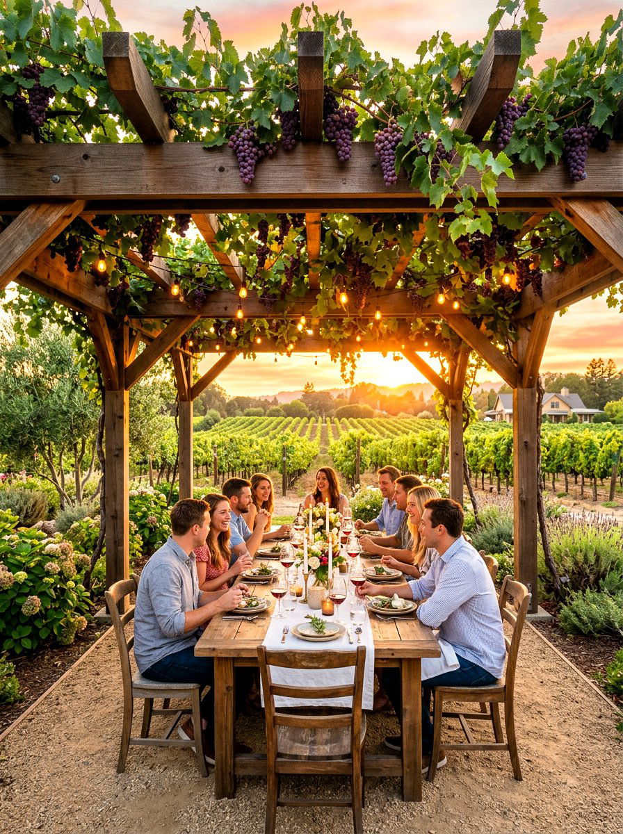 Backyard vineyard arbor setup - 30 orchard backyard aesthetic ideas
