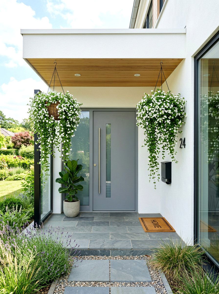 Bacopa hanging basket - 30 porch floral basket ideas