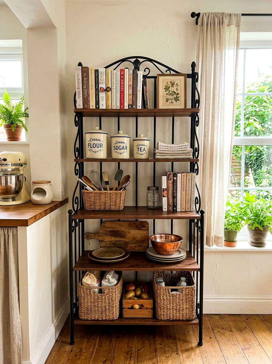 Bakers rack with storage - 30 freestanding furniture kitchen ideas