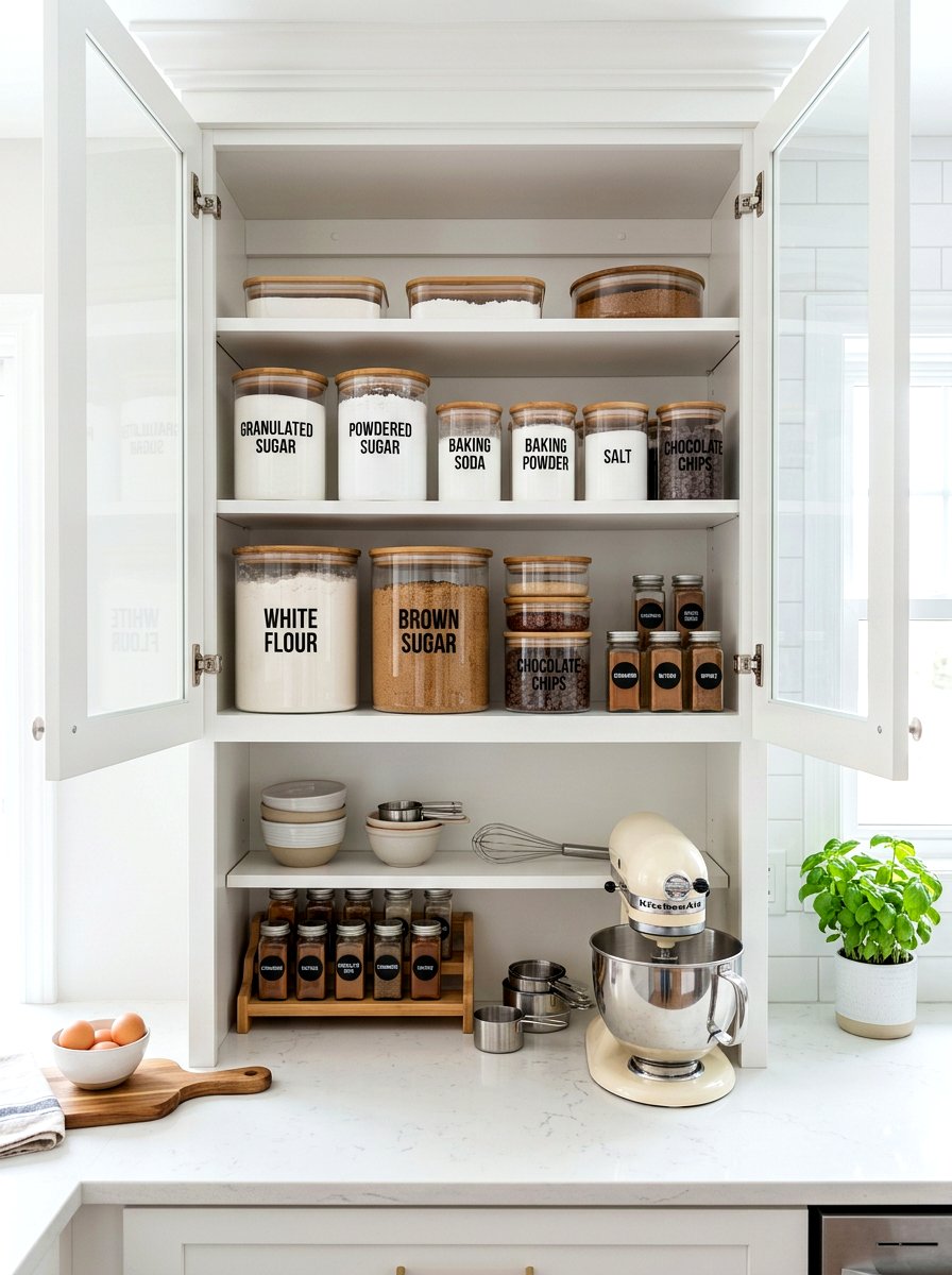 Baking Cabinet Ingredient Containers - 30 clear bin organization ideas