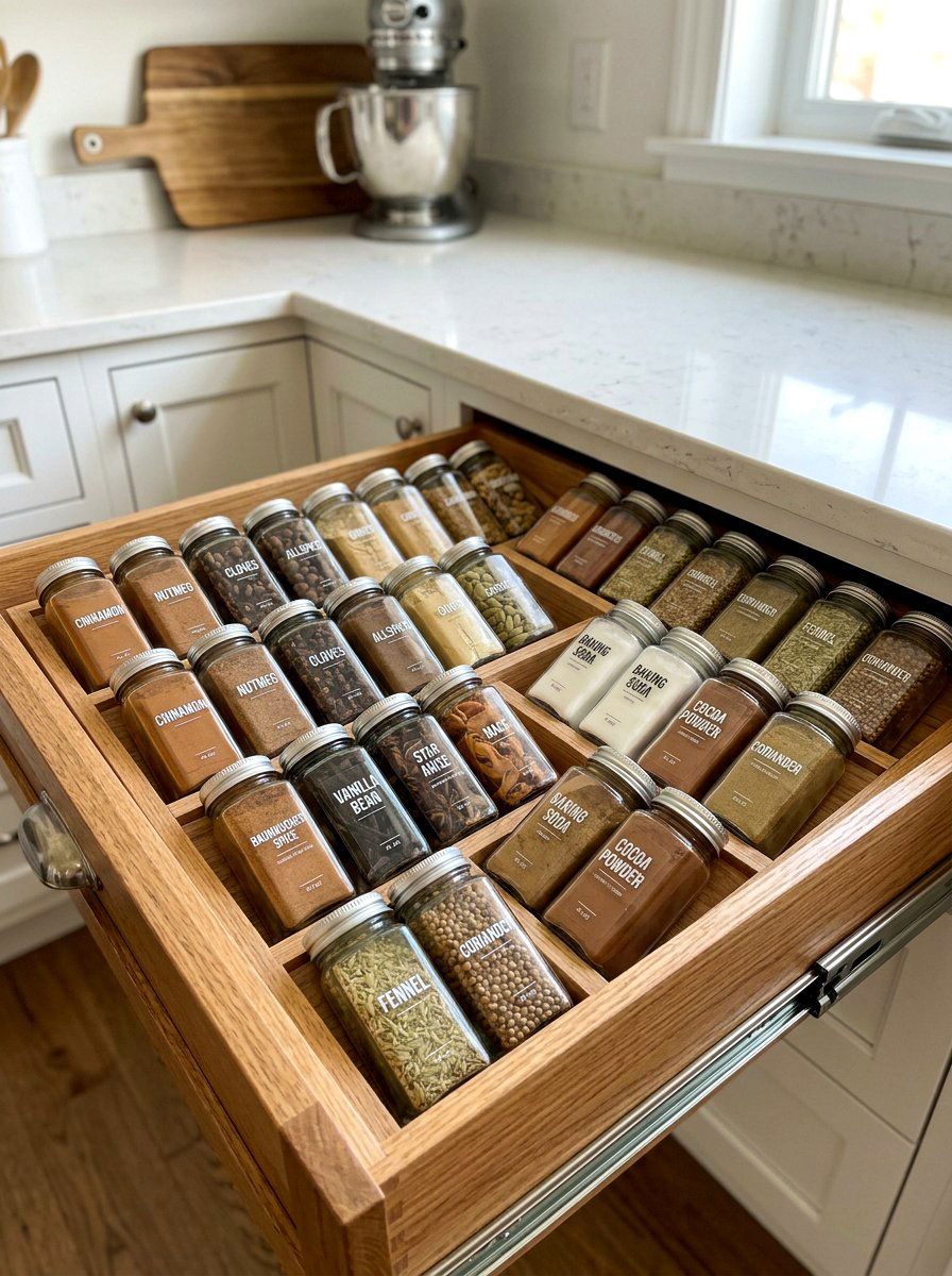 Baking Spice Drawer Organizer - 30 baking pantry ideas