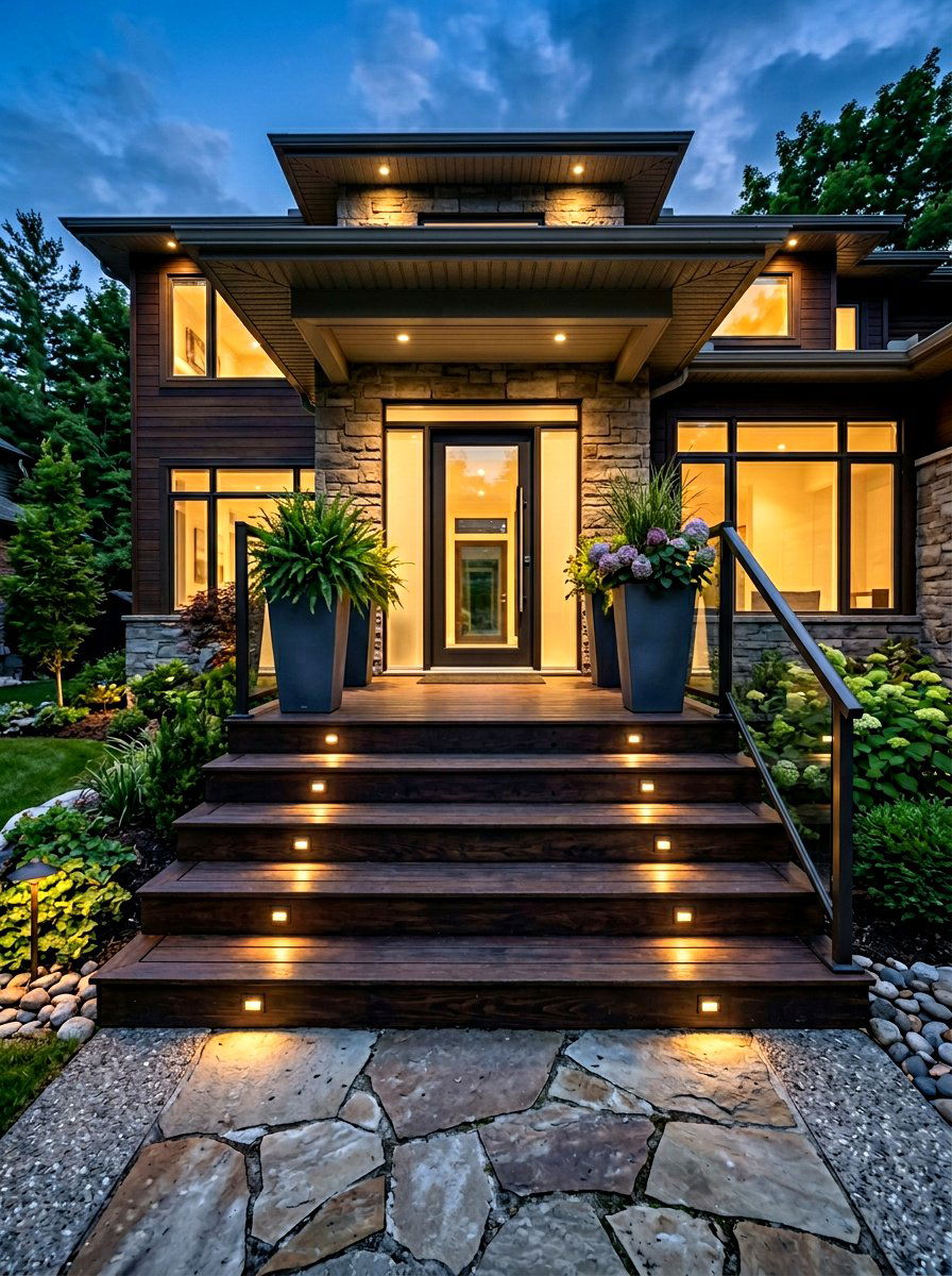 Balanced Step Lighting - 30 front porch symmetry ideas