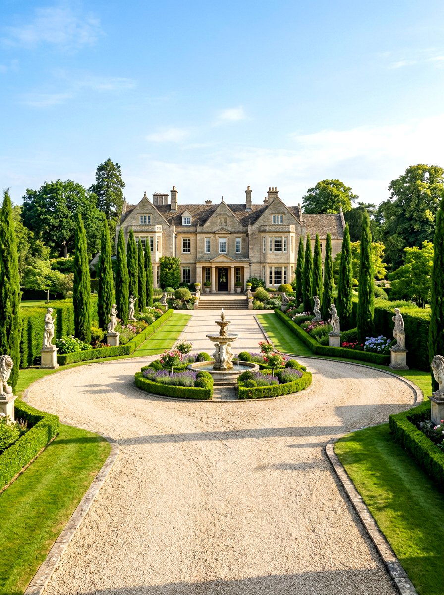 Balanced stately manor driveway - 30 symmetrical curb appeal ideas