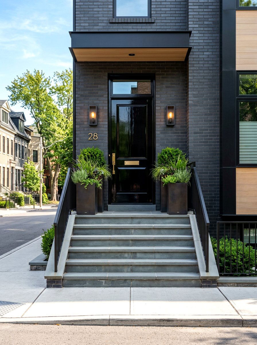 Balanced urban townhouse steps - 30 symmetrical curb appeal ideas