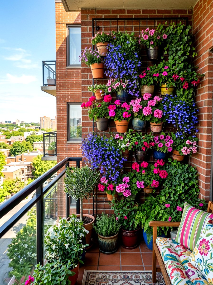 Balcony Flower Wall - 30 vertical flower garden ideas