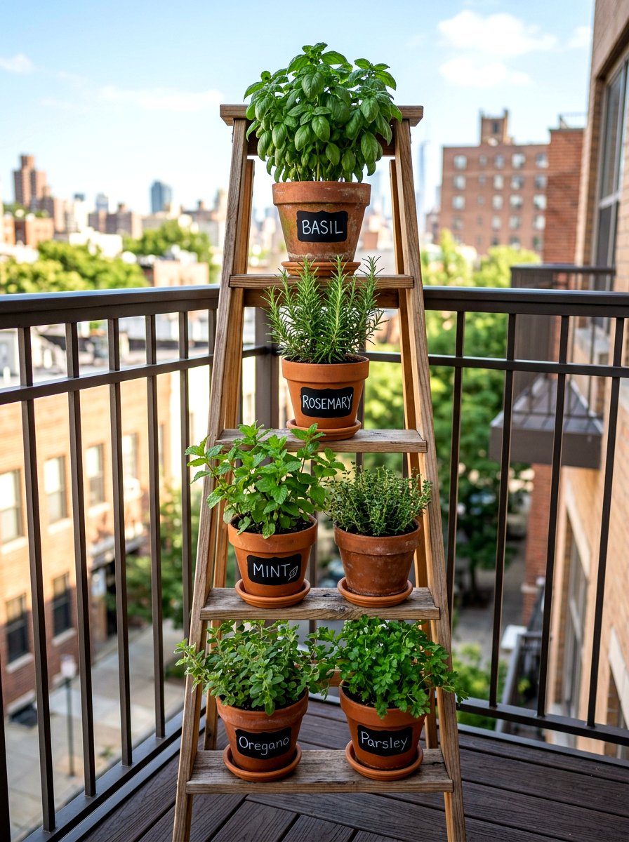 Balcony Herb Garden - 30 ladder shelf styling ideas