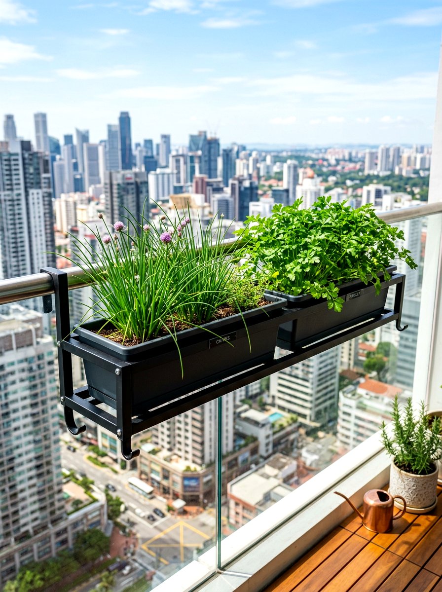 Balcony Herb Garden Railing Shelf - 30 herb garden shelf ideas