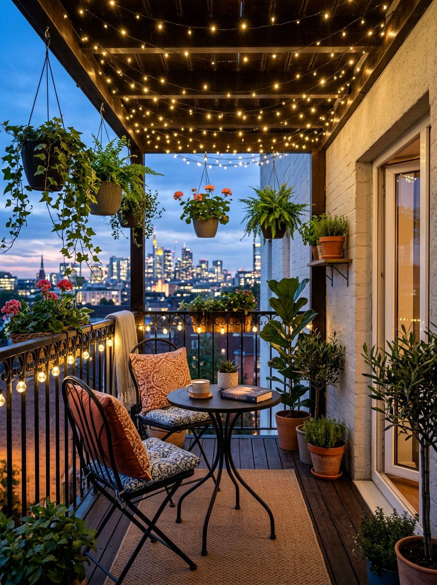 Balcony Overhead String Lights - 30 fairy light canopy ideas