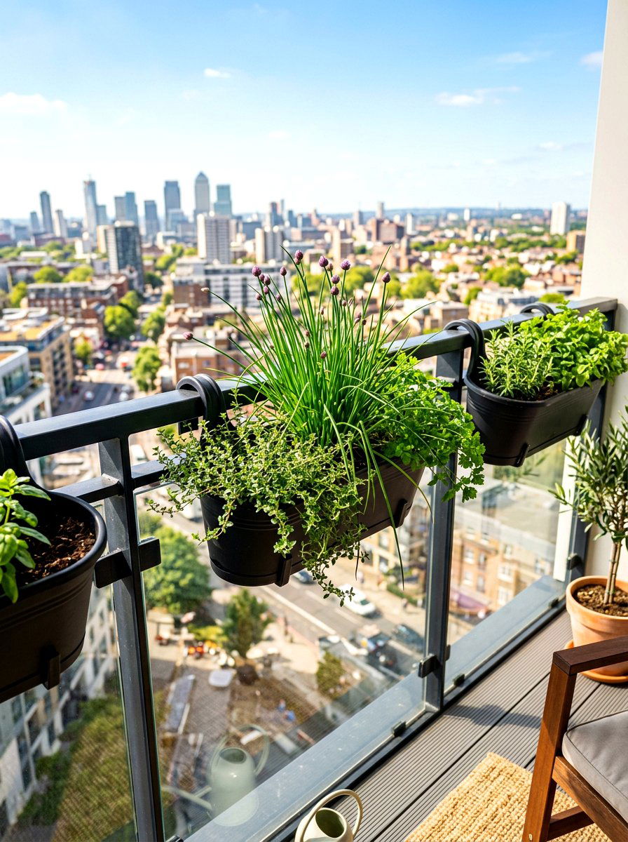 Balcony Railing Herb Planter - 30 container herb garden ideas