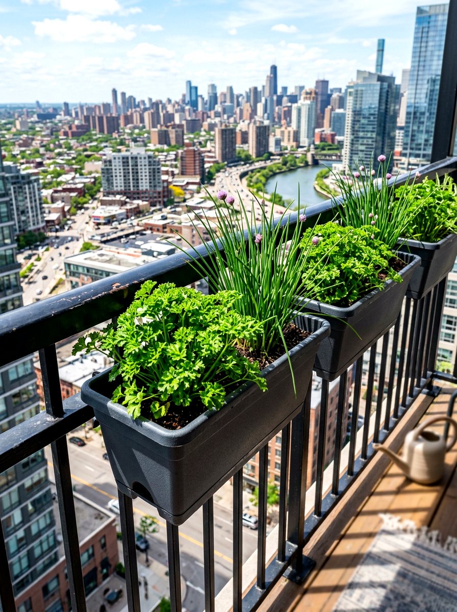 Balcony Railing Planter - 30 simple herb garden ideas
