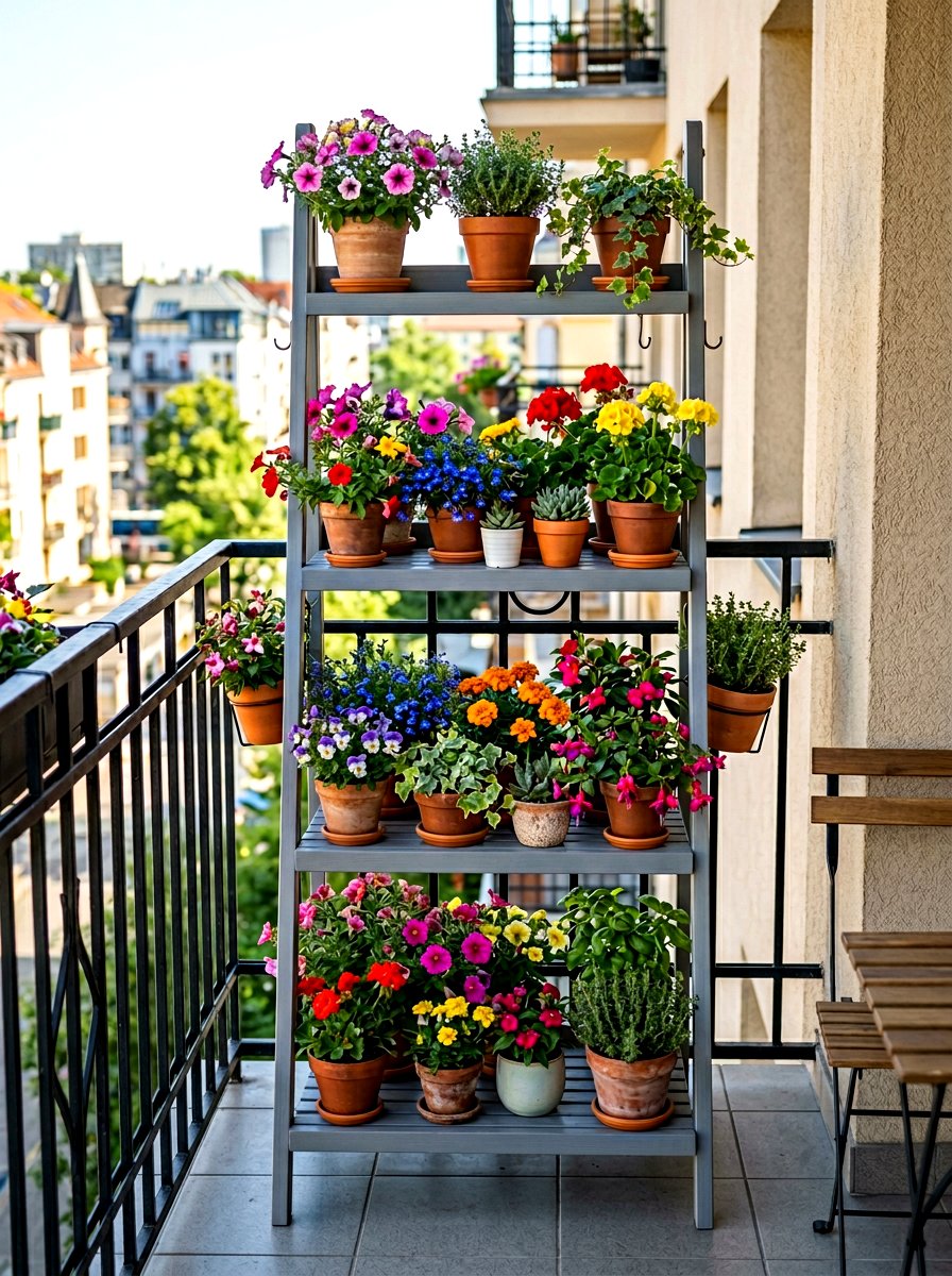 Balcony Space Saving Plant Ladder - 30 ladder planter ideas