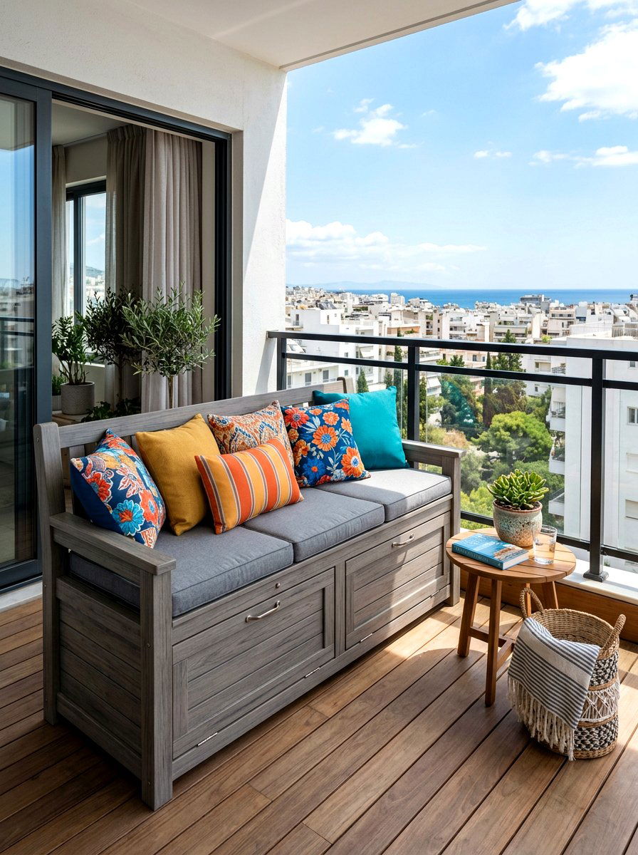 Balcony Storage Bench Seating - 30 balcony seating nook ideas
