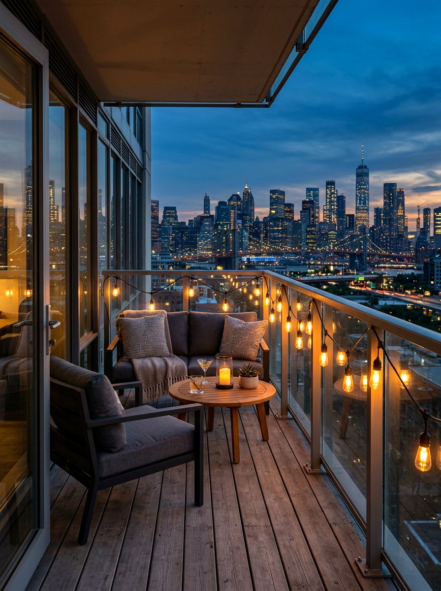 Balcony String Lights - 30 urban balcony ideas