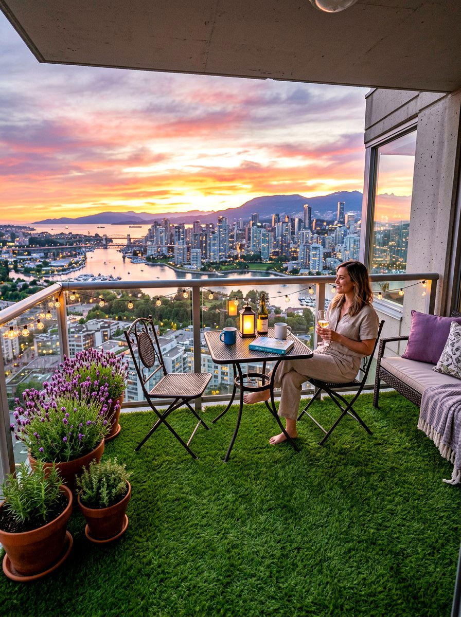 Balcony artificial grass retreat - 30 artificial turf backyard ideas