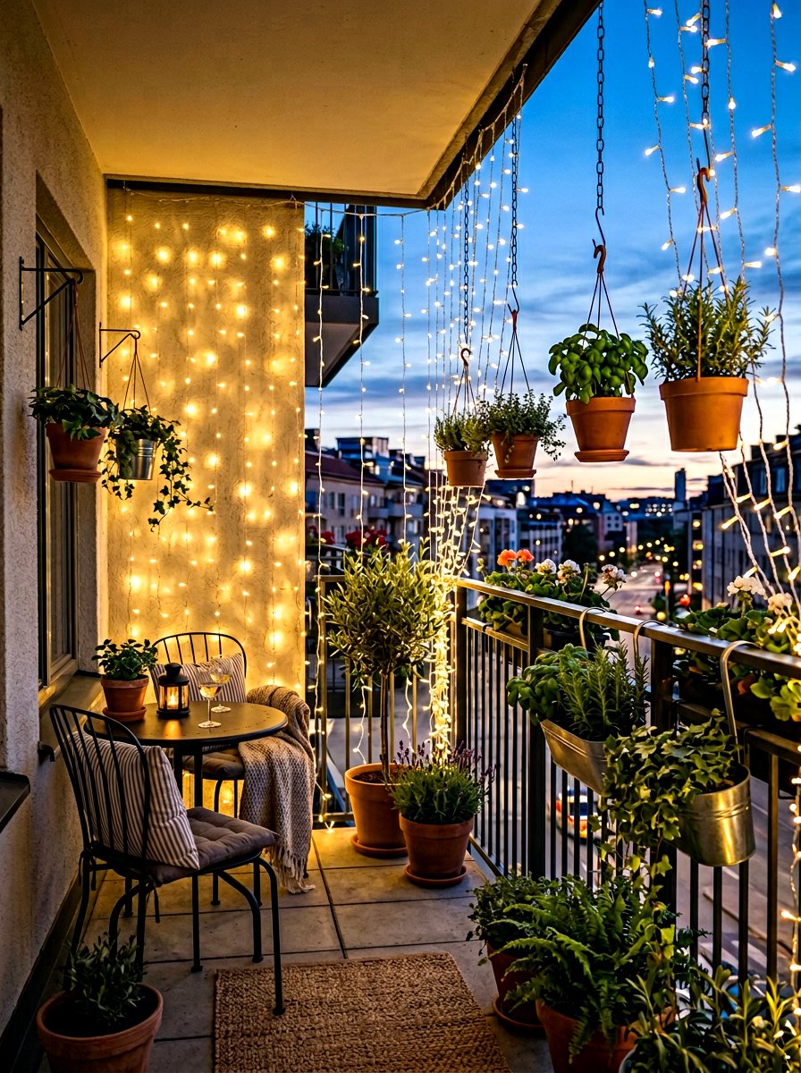 Balcony curtain string light - 30 patio curtain string light ideas
