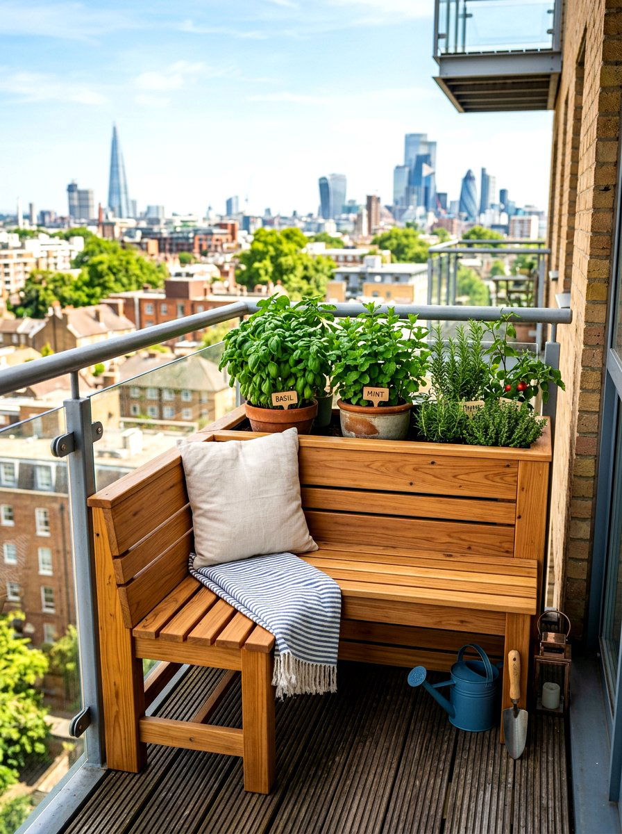 Balcony planter bench - 30 patio bench with planter ideas