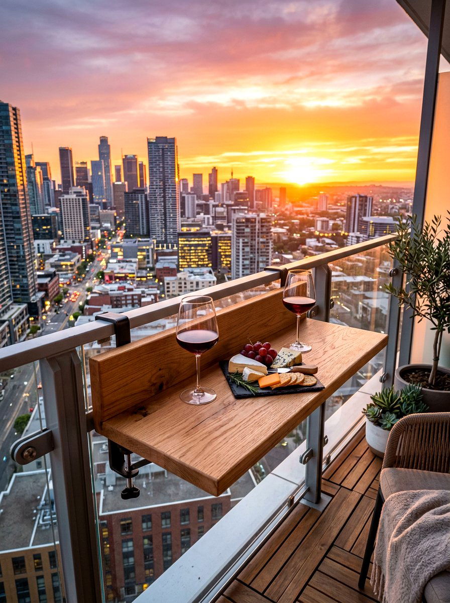 Balcony rail beverage table - 30 apartment patio entertaining ideas