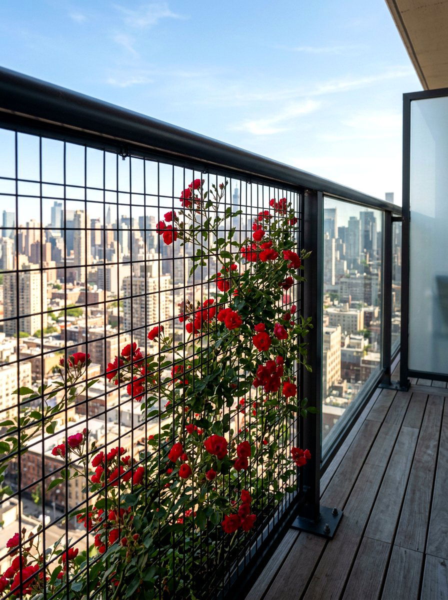Balcony railing mesh - 30 climbing rose trellis ideas